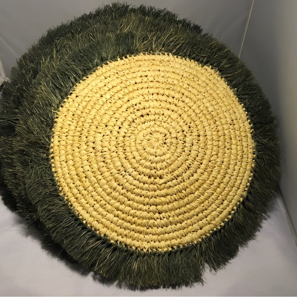 Handwoven Round Yellow and Green Decorative Wall Art